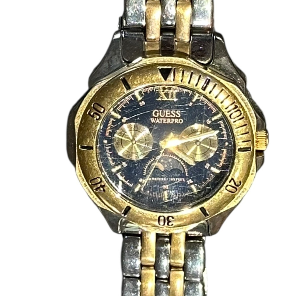 Guess Men’s Waterpro Watch Blue Face Stainless Steel Band Two Tone Vintage - Picture 8 of 8